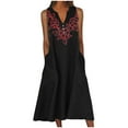 thumbnail image 2 of Viikei Women's Summer Dress Casual Short Sleeve Crew Neck Dress,New Women's V-neck Button Button Sleeveless Printed Long Dress Black XL, 2 of 4