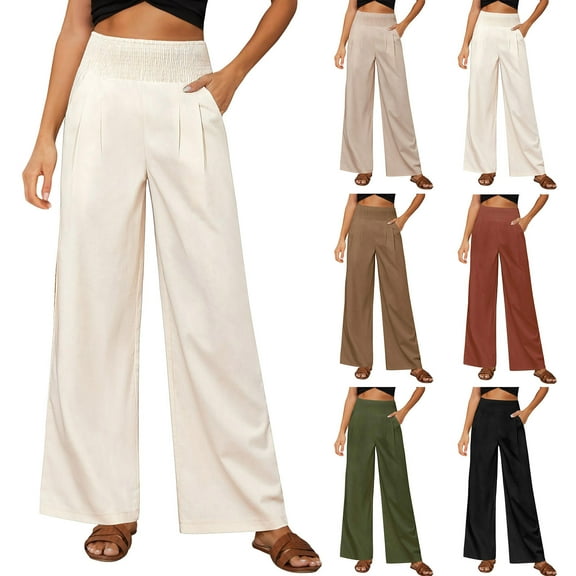 Utoimkio Wide Leg Lounge Pants for Women Loose Fit High Waisted Casual Work Pants for Women with Pockets