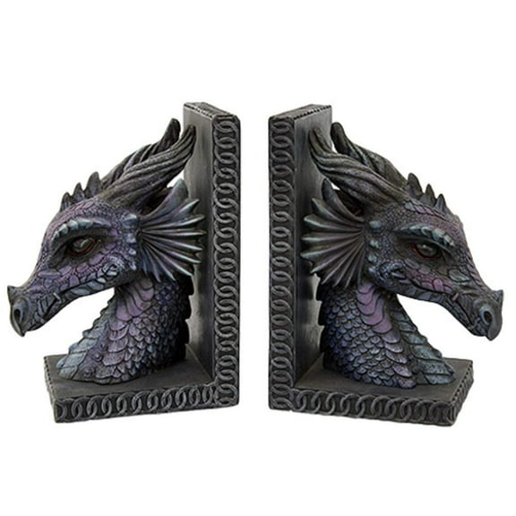 Pacific Trading Gothic Purple Dragon Bookends Mystic Book Ends Set Evil