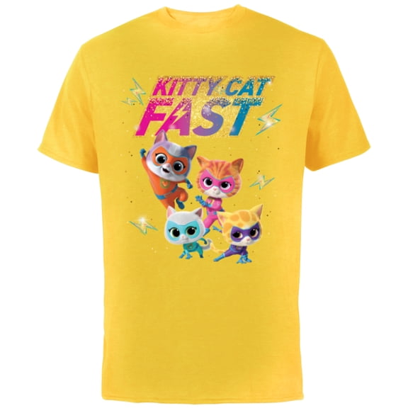 Disney Junior SuperKitties Full Team Kitty Cat Fast - Short Sleeve Cotton T-Shirt for Adults - Customized-Yellow