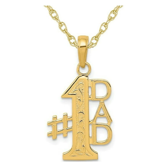 Gem & Harmony 14K Yellow Gold #1 DAD Charm Pendant Necklace with Chain for Men