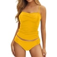 thumbnail image 1 of JAKANYQ Tankini Swimsuits For Women V-Neck Neck Bathing Suits Front Ruched Two Piece Swimwear Unique Back Design Swimsuit, S, 1 of 5
