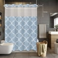 thumbnail image 5 of No Hook Sky Blue Morocco Shower Curtain with Snap in Liner Set, Farmhouse Geometric Quatrefoil Grid Waterproof Fabric Bathroom Curtains with See Through Top Window, Hotel Style Long 72 x 84 Inch, 5 of 9