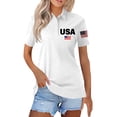 thumbnail image 2 of 250th Anniversary Polo Shirt for Women 1776-2026 - Patriotic USA Flag Graphic Short Sleeve Collared Top - Casual Button-Up Tee with Side Slits for Independence Day White S, 2 of 5