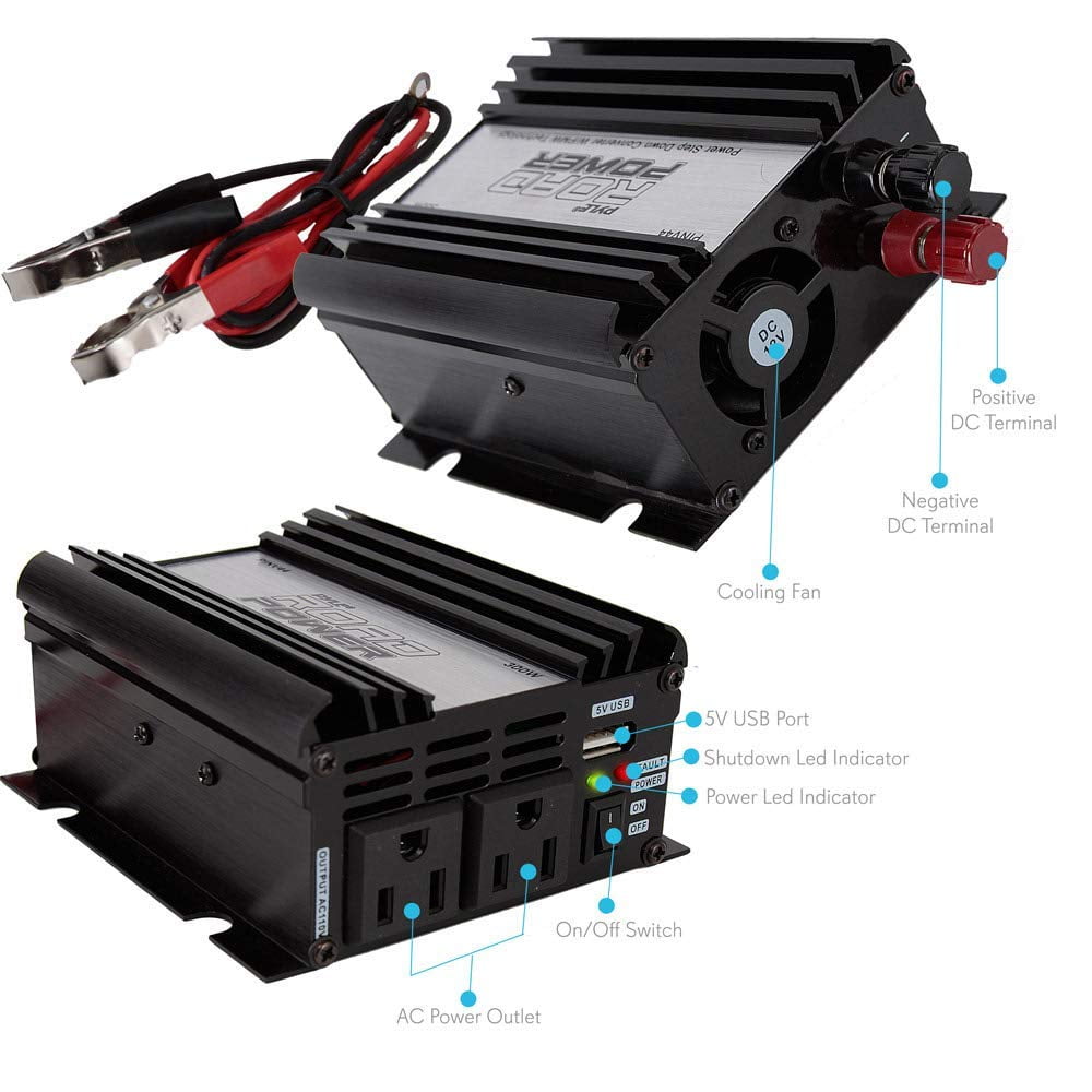 PYLE PINV44 - Plug in Car 300 Watt 12v DC to 115 Volt AC Power Inverter w/ Modified Sine Wave & 5 Volt USB Outlet