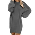 thumbnail image 2 of Hueook Sweater Dress for Women 2025 Women's Medium Length Long Sleeved Round Neck Loose Plush Dress Gray L, 2 of 5