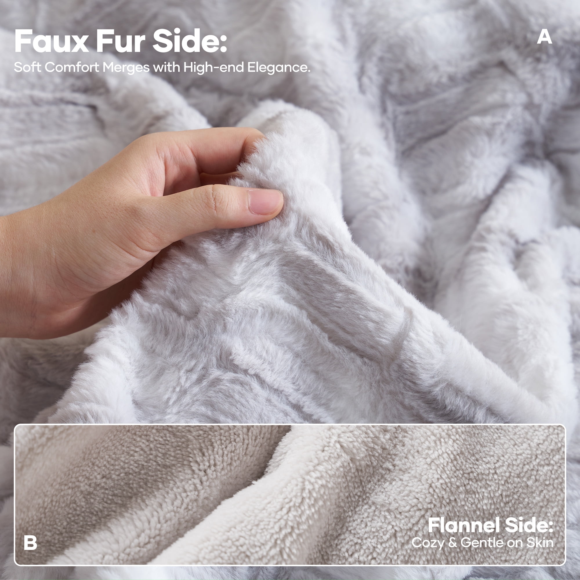 MARNUR Heated Blanket Queen,84"x90" Faux Fur Electric Blanket, Fast Heating with Dual Controllers,10 Heating Levels, 10 Hours Timer, Gray