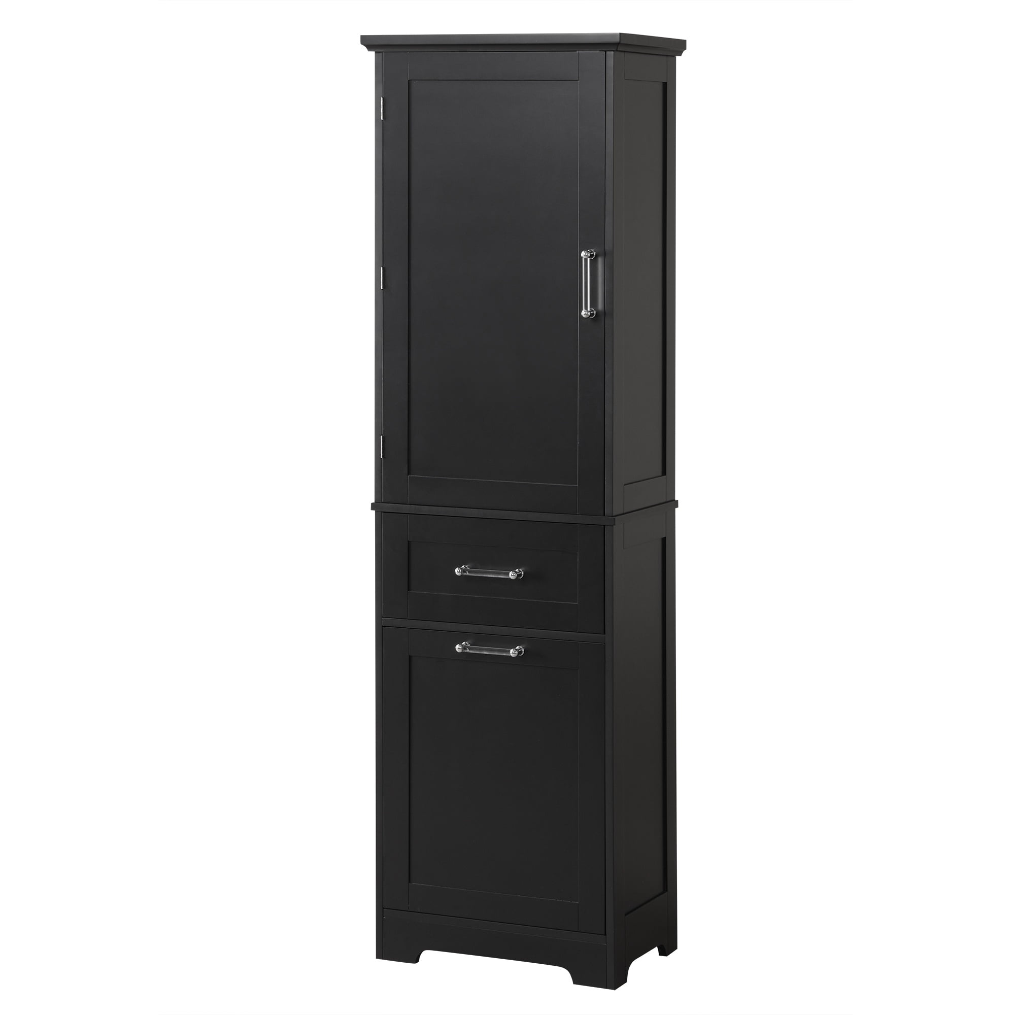Bellemave 68.1”H Tall Bathroom Storage Cabinet Freestanding Storage Cabinet with 2 Different Size Drawers and 1 Door Wooden Floor Cabinet with Adjustable Shelves for Home, Kitchen, Black
