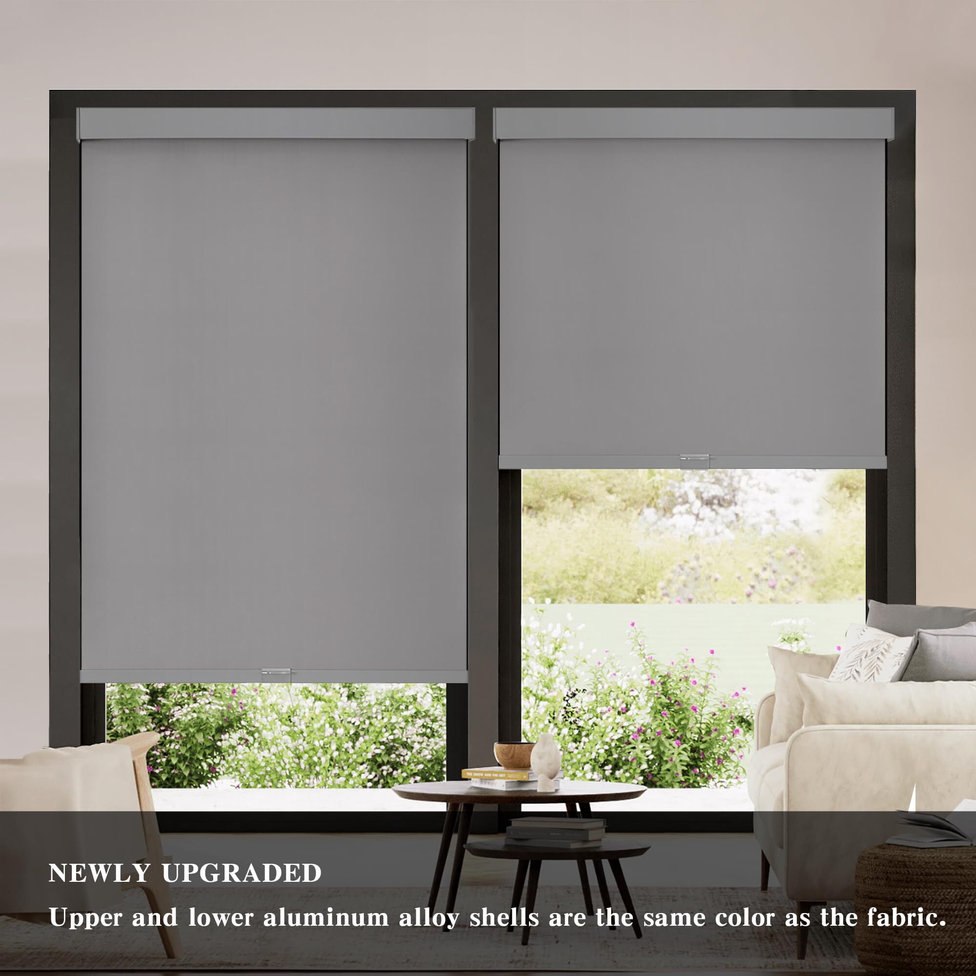 AOSKY Cordless Blackout Roller Shades, Free-Stop Natural Woven Window Blinds Thermal Insulated UV Protection for Home and Office, 20"W x 72"H, Grey