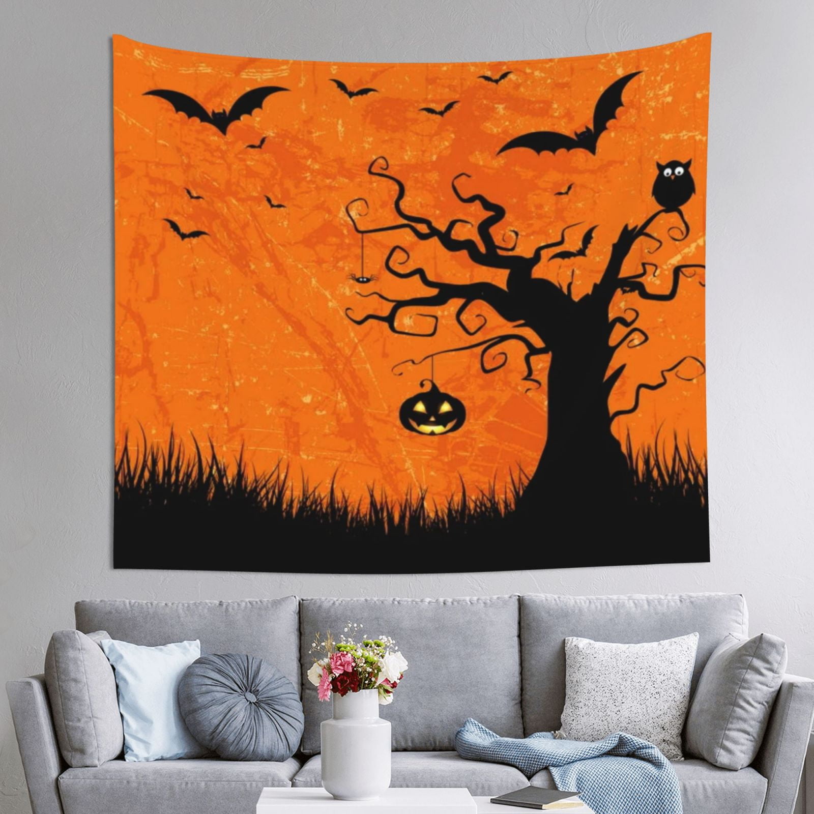 Scary Pumpkin Lantern Halloween Tapestries Wall Hanging Tapestry Home Art Decor 