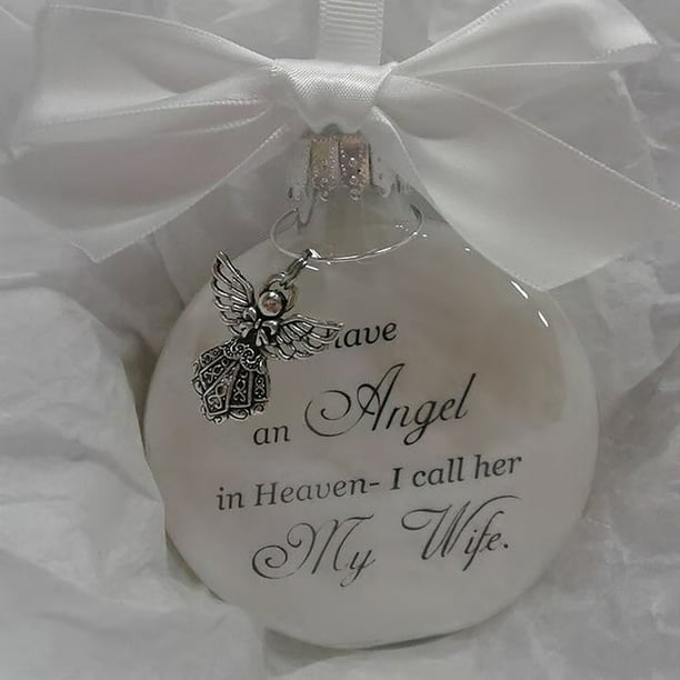 Xihbxyly Adorno Conmemorativo de Ángel, Colgante Esférico de Cristal Transparente, Grabado "Tengo Un Ángel En El Cielo", Elegante Idea de Regalo, Decoración para Árbol de Navidad, Recuerdo, Cinta Bla