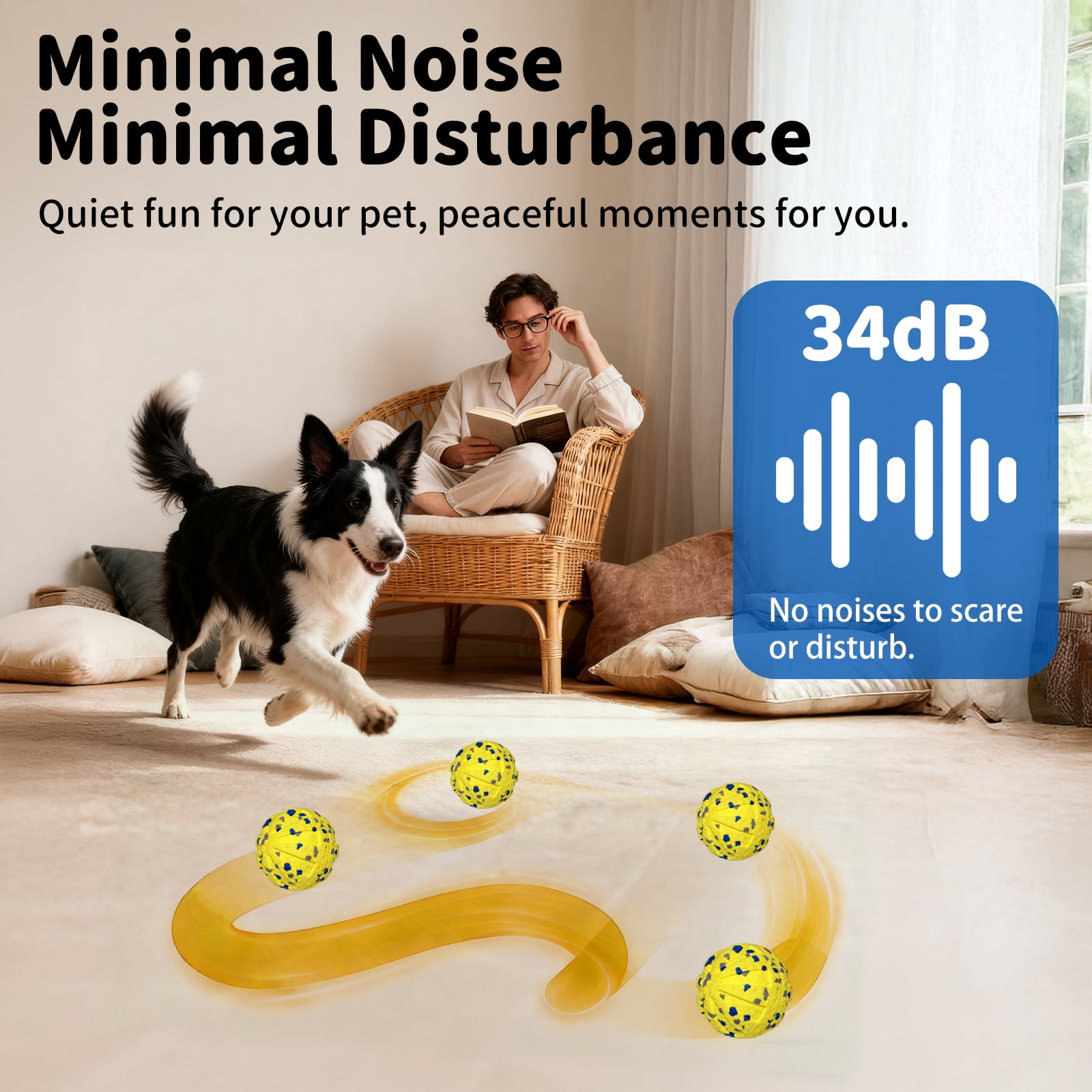 JoyBruko Interactive Dog Toys Ball, Moving Dog Toys to Keep Them Busy, Automatic Self Rolling & Bouncing, Soft E-TPU Material IPX7 Waterproof, Enrichment for Small Medium Large Breeds, Yellow
