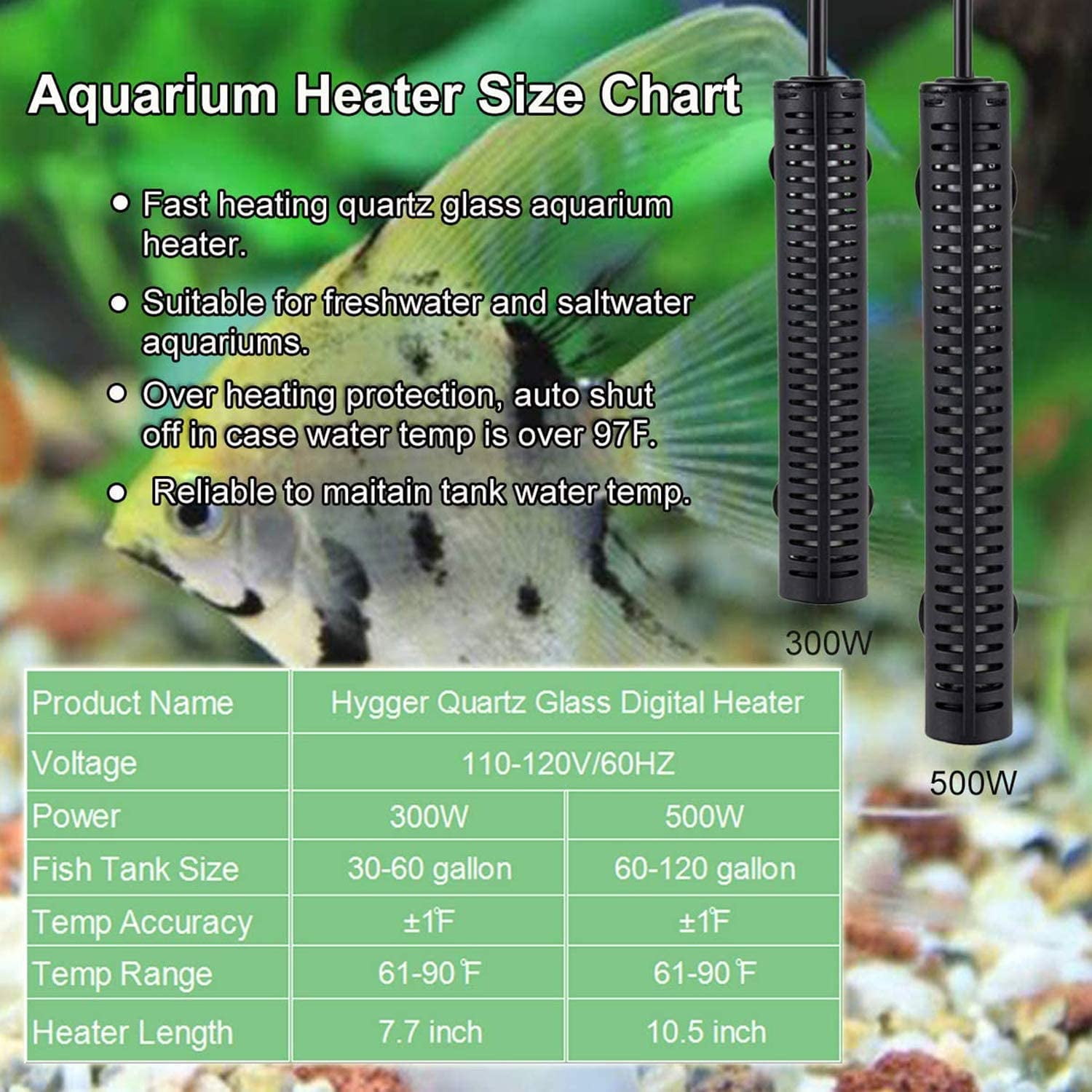 100-500W Aquarium Heater Quartz Glass Submersible Anti-Explosion Fish Tank Water 