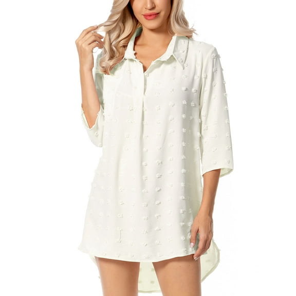 Spencer Women Swimsuit Cover Up Shirt Bikini Beach Coverup Beachwear Bathing Suit Chiffon Beach Dress "L, White"