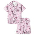 thumbnail image 1 of MEZZALL Pyjama Imprimé Nœud Papillon pour Filles Manches Courtes Boutons Hauts Shorts Ensembles de Pyjamas Maison 10-11 Ans Pyjamas Classiques pour Enfants, 1 of 5