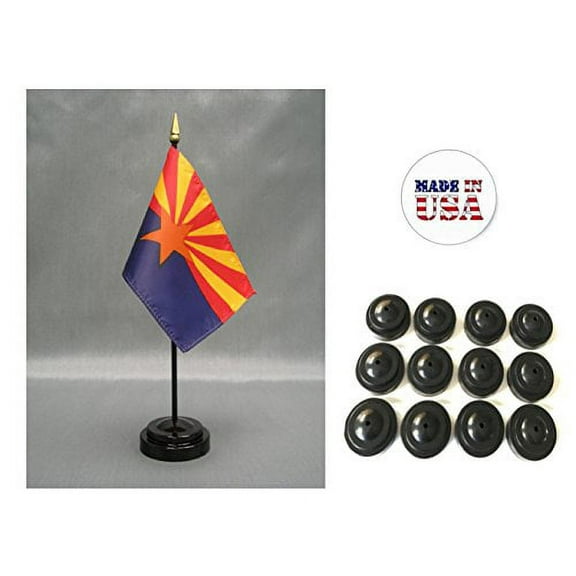 Box of 12 Arizona 4"x6" Miniature Desk & Table Flags Includes 12 Flag Stands & 12 Arizona State Small Mini Stick Flags