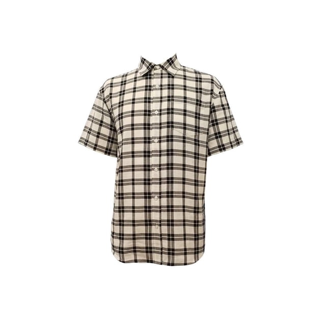 Camisa George Para Hombre Cuadros Grandes Manga Corta Talla EG Beige con Negro