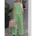 thumbnail image 4 of Trajes sencillos de lino y algodón para mujer, blusa holgada sin mangas a la moda de verano, pantalones de pierna ancha, conjunto de dos piezas para mujer, trajes informales, 4 of 5