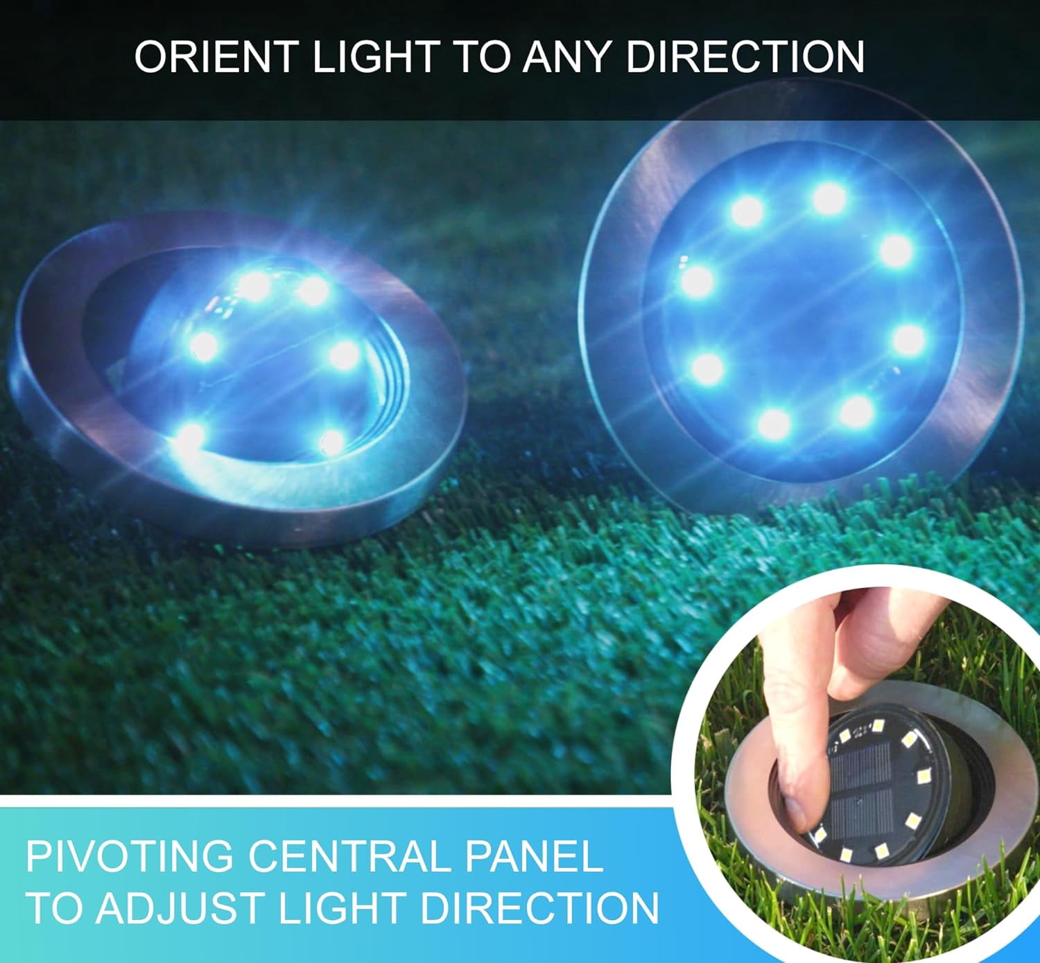 Bell+Howell Swivel Disk Lights Deluxe Solar Ground Lights Wireless Auto On/Off Solar Pathway Garden Outdoor Lighting with 8 LED Bulbs for Lawn, Patio, Garden, Yard, Pathways Waterproof, 8 Pack