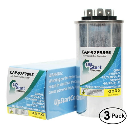 

3-Pack 45/5 MFD 370 Volt Dual Round Run Capacitor Replacement for Carrier / Bryant HC98JA046 - CAP-97F9895 UpStart Components Brand