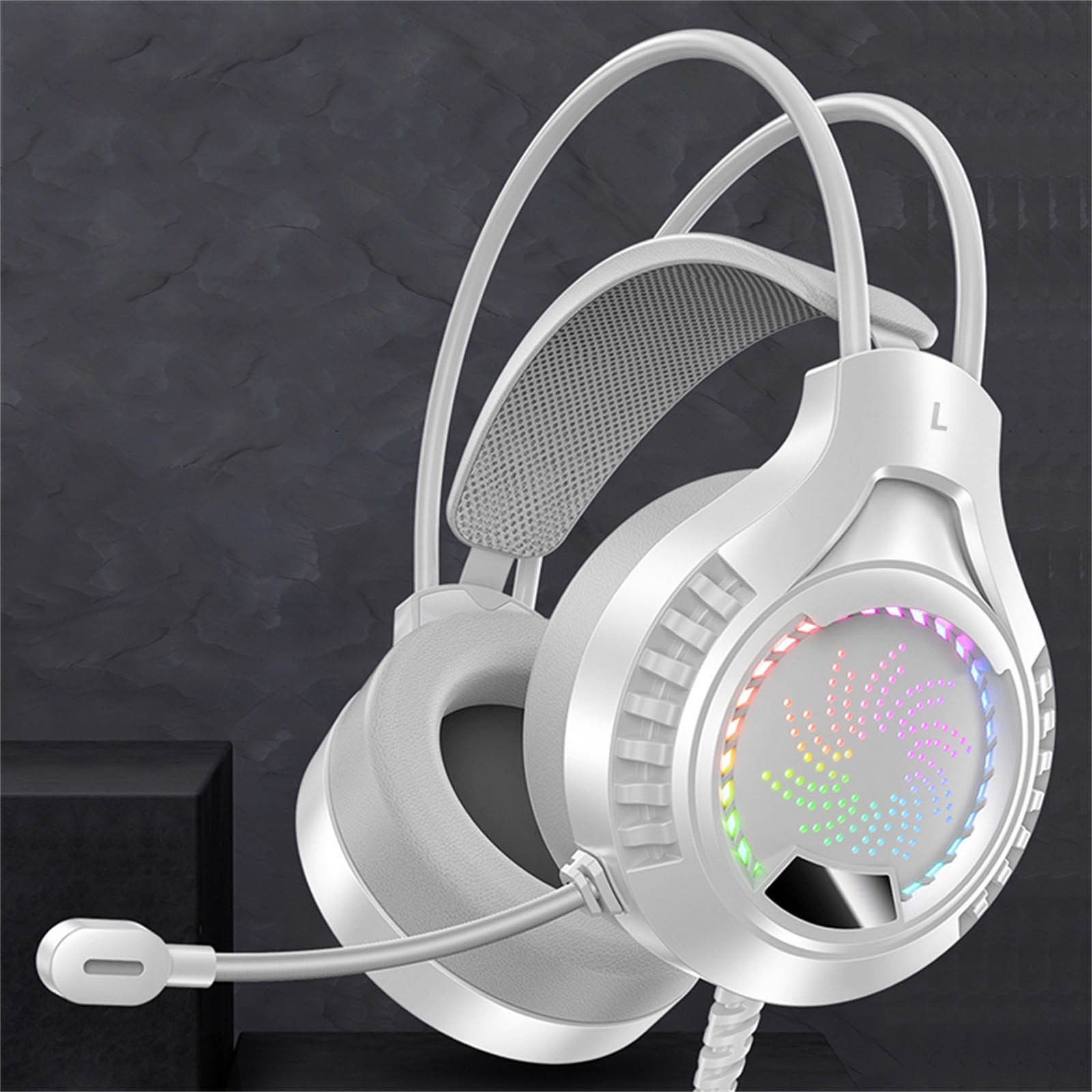 Gaming Headphones Wired Earphones, Illuminated 3.5mm USB Computer Headset with Noise Reduction Microphone, Adjustable Comfortable Headband for Gaming Work Study