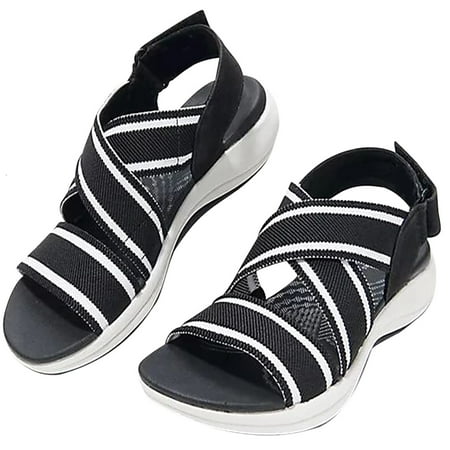 

Rdeuod Nude Heels For Women Elastic Cross Ladies Sandals Summer Slippers Leisure Wedge Heel Beach Womens Shoes