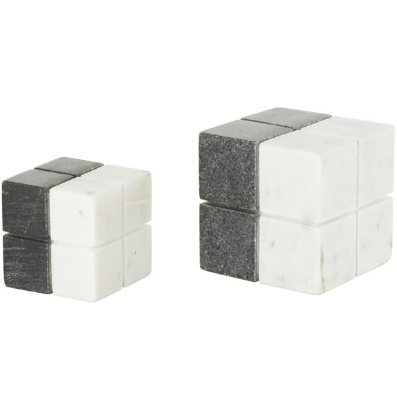 4", 3"H White Marble Dice Geometric Sculpture with Black Accent, by DecMode (2 Count)