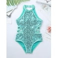 thumbnail image 4 of Raenseen Kids Girls' Fashion Sequins Sleeveless Halter Neck Gymnastics Leotard Fancy Cutouts Dance Mint_Green 6, 4 of 8