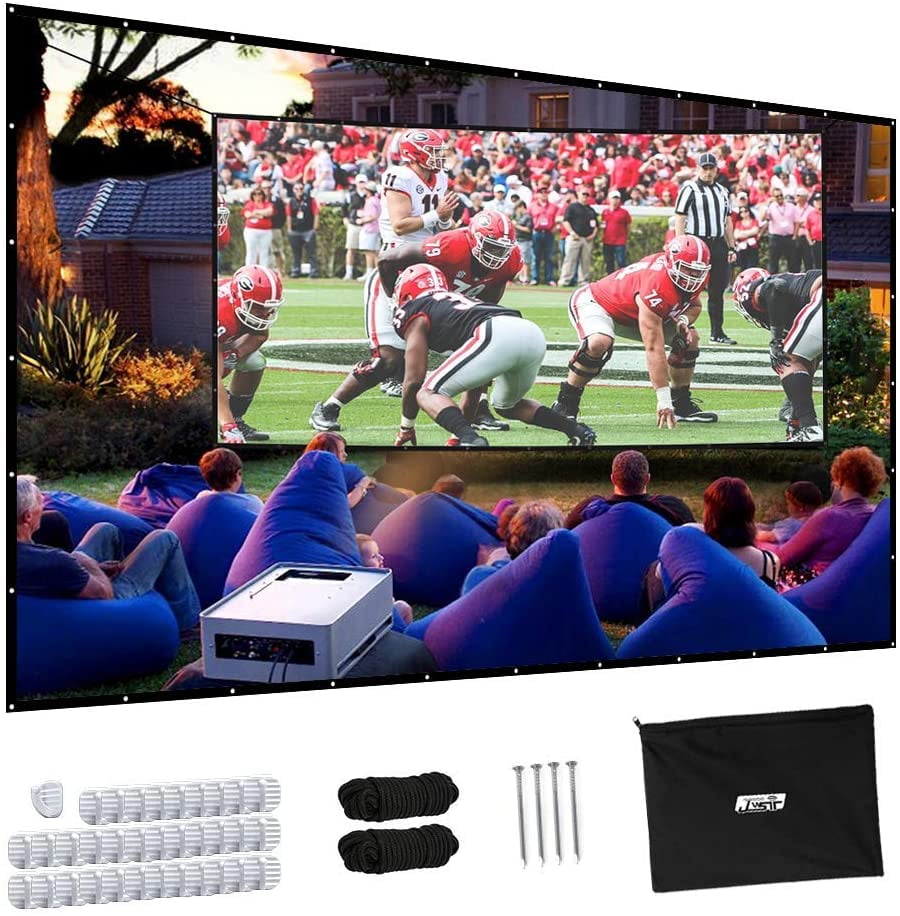 WOWOTO 150 inch Projection Screen 16:9 HD Foldable Anti-Crease Portable Projector Movies Screen for Home Theater Outdoor Indoor Support Double Sided Projection 