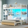 thumbnail image 4 of L-Shaped Bunk Bed Twin Over Full Size with 4 Storage Drawers & Charging Station, Metal Bunk Bed with LED Lights & Bookshelf & Pegboard for Adults, Twin Loft Bed with Safety Guardrail & Ladder, White, 4 of 12