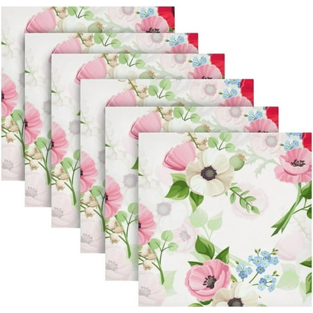 

BESTKITTY Floral Pattern with Red Cloth Napkins Set of 6 Soft Dinner Napkins 20 x 20 in Washable Reusable Square Table Napkins for Home Christmas Holiday Party Wedding