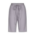 thumbnail image 4 of QATAINLAV Shorts for Women 2025 Fashion Summer Beach Drawstring Knee Length Shorts Solid Color Cotton Linen Bermuda Shorts with Pockets Gray 3XL Sales Today, 4 of 6