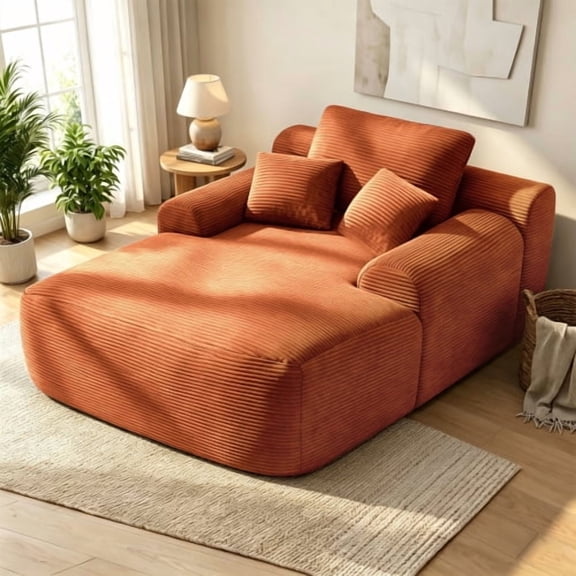 Oooh life Extra Large Indoor Lounge Chair Bed, Corduroy Convertible Floor Sofa with Thick Cushions, Wide Orange Sleeper Lounger for Living Room