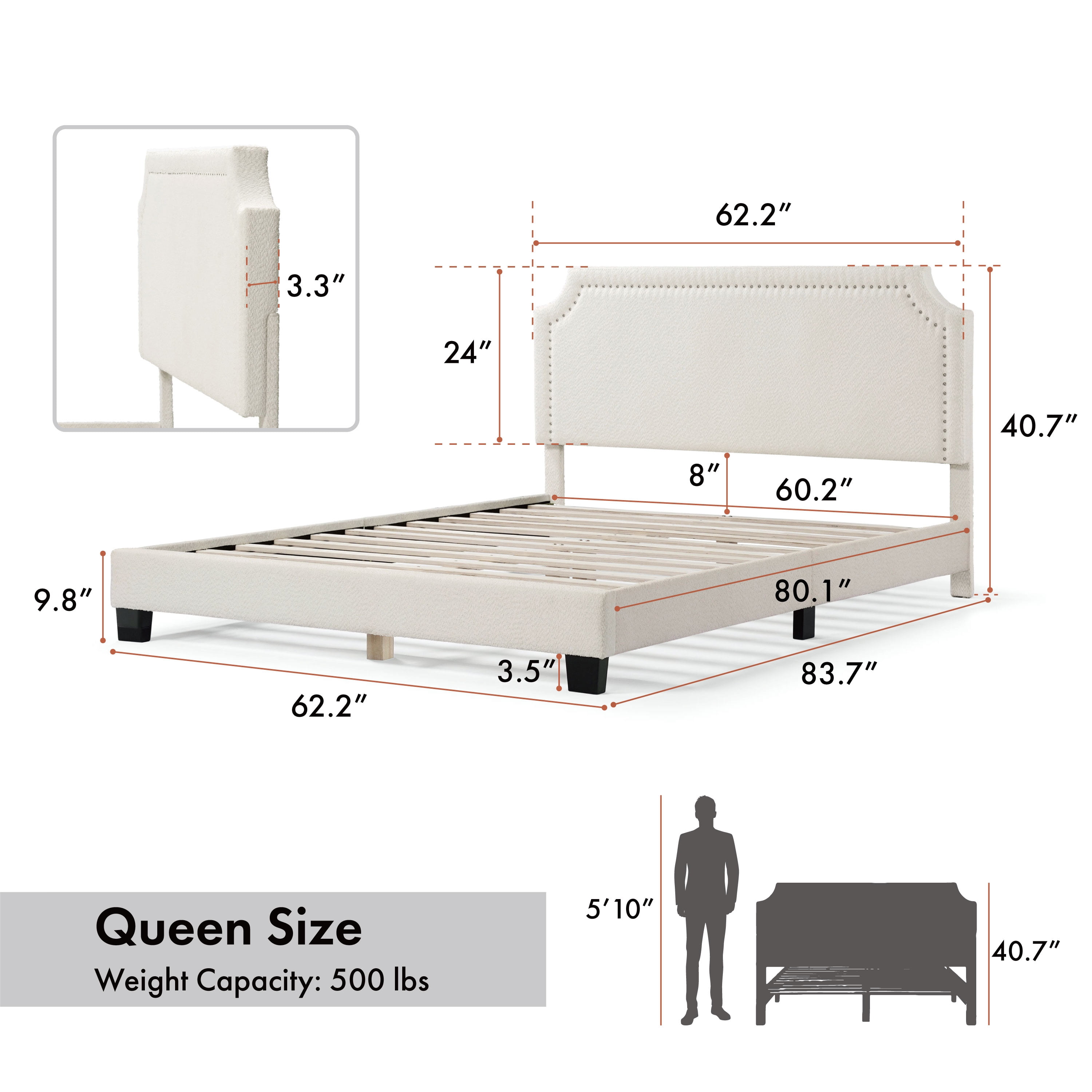 Furniture of America Geneva Upholstered Mattress Ready Boucle Fabric White Queen Bed