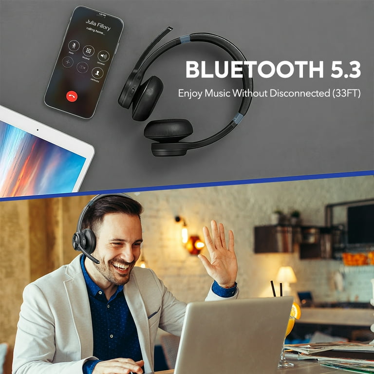 Mpow HC9 Bluetooth Headset V5.3 Wireless Headphones with Noise Cancelling Microphone On Ear Wireless Headset for Cell Phones Laptop Computer Walmart