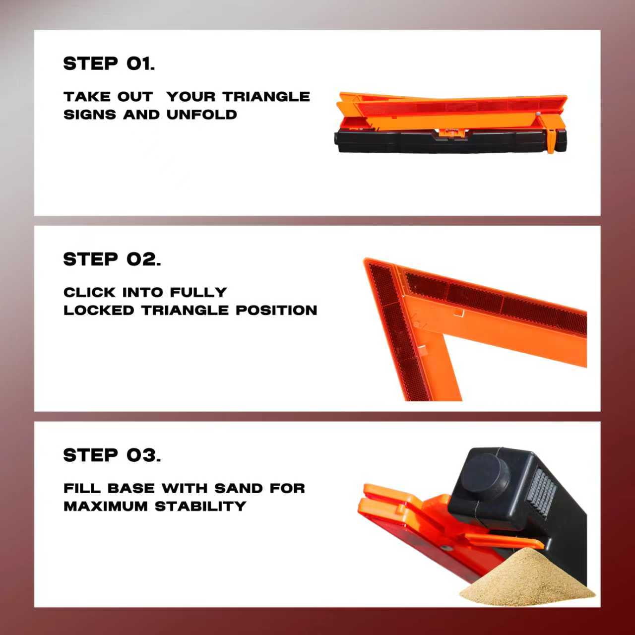 WORKKOOL Safety Triangles DOT Approved Emergency Reflector with Carry Case 3 Pack( Without Sand)