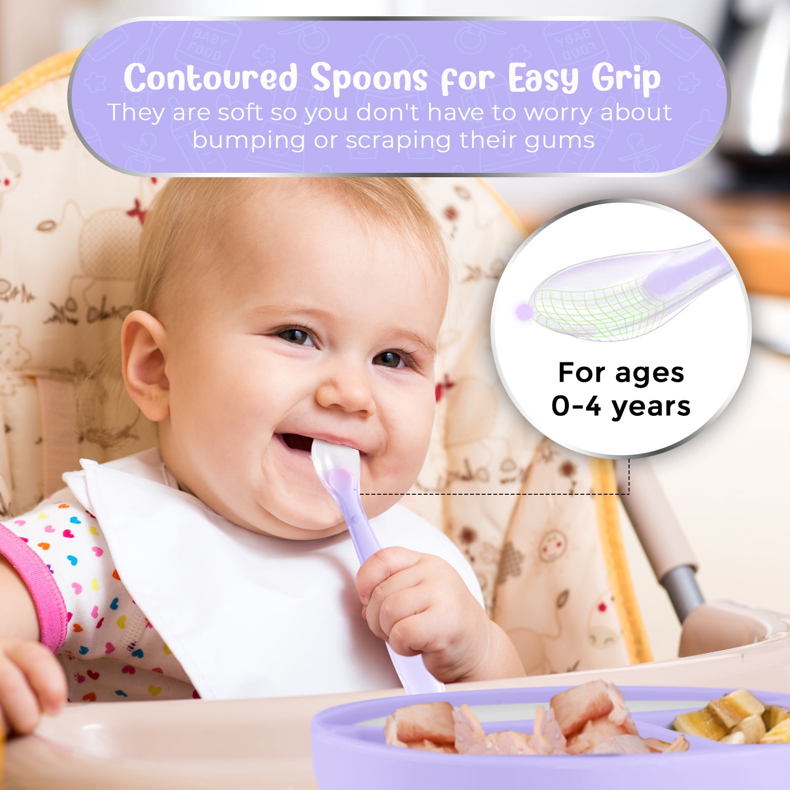 Baby Self-Feeding Suction Plate – Grip Dish, Food-Grade Silicone Suction Plate for Weaning Babies, BPA-Free (Lavender)