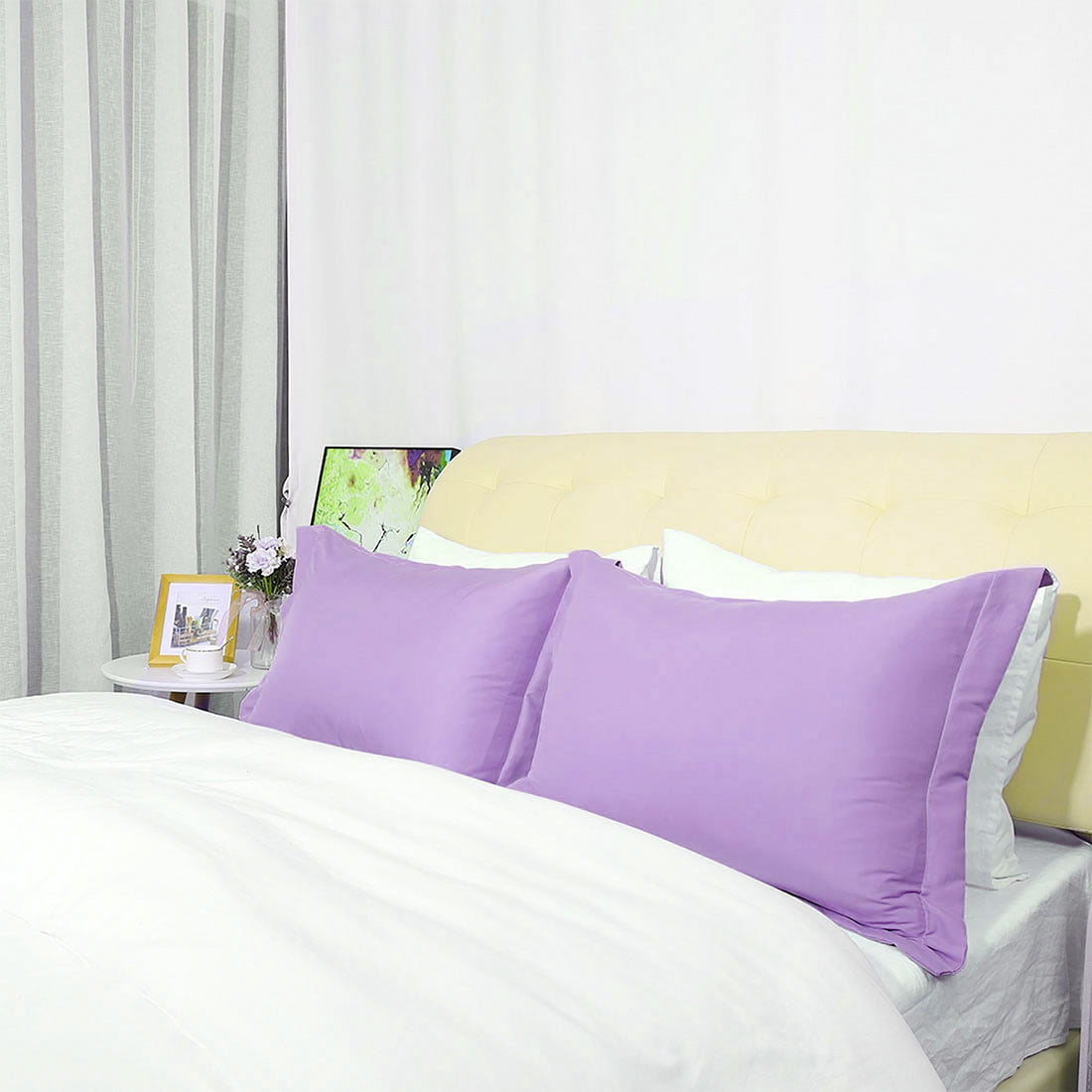 Unique Bargains Pillowcases Soft Microfiber Pillow Shams Set of 2 Standard Lavender