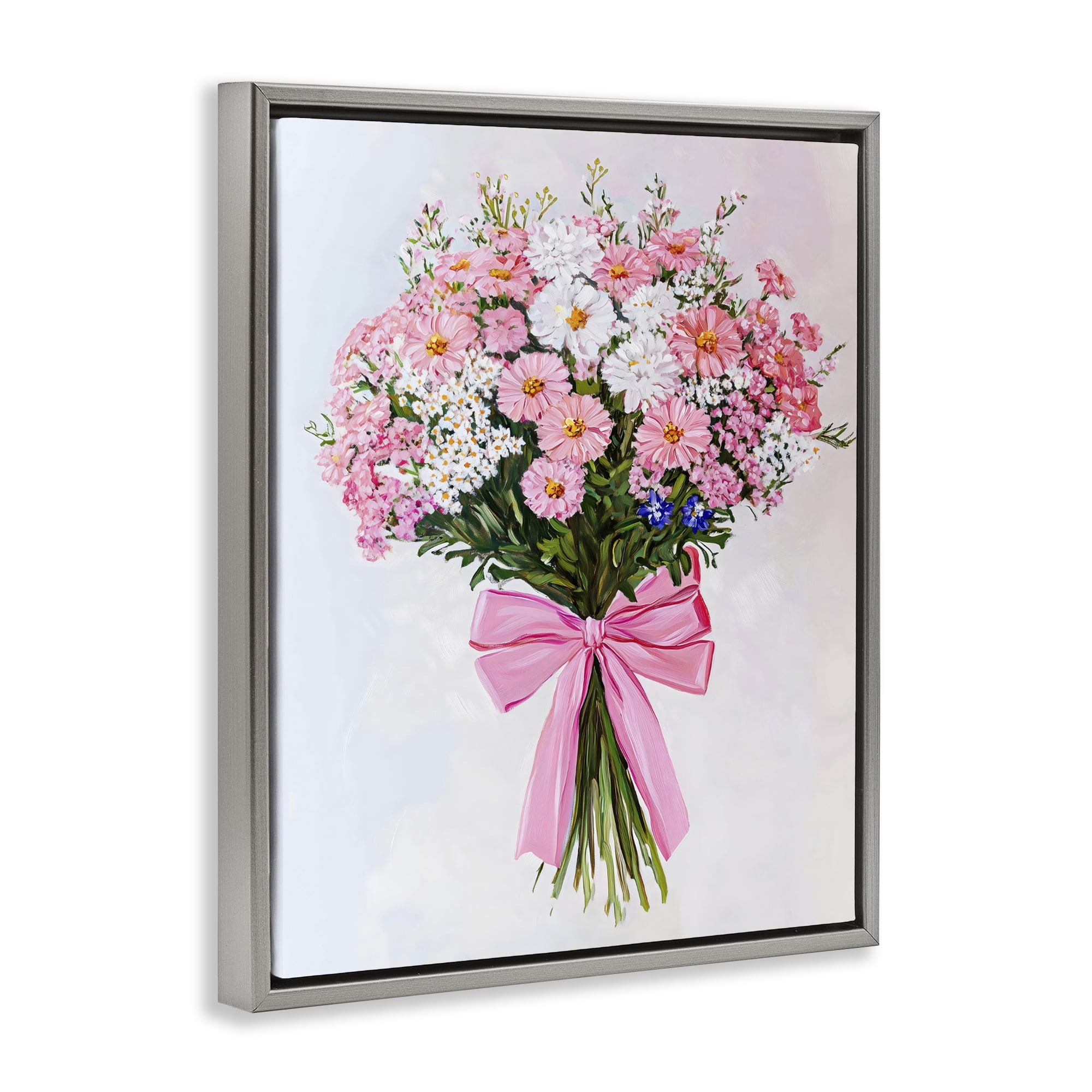 Stupell Industries Pink & White Tied Flower Bouquet Gray Framed Floater Canvas Wall Art, design by The Prints Vibe