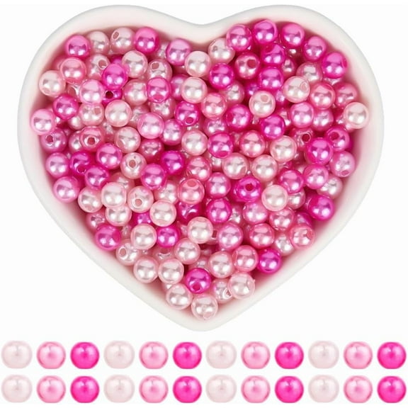 1200Pcs Pink Pearl Beads Pearl Beads 6mm Valentines Acrylic Round Wedding Holiday Plastic Pearl Beads for Jewelry Making Earrings Necklaces Hair Beads DIY Crafts Party Craft Supplies