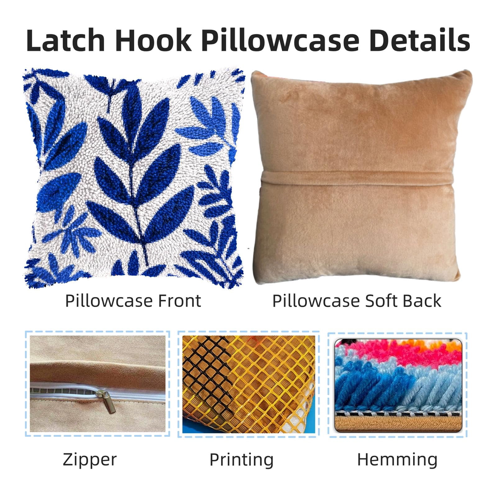 Tropical Leaves DIY Latch Hook Pillow Kits for Adults Printed Pillowcase Crochet Yarns Hooking Handmade Pillow Cover Cushion for Home Sofa Decoration 17x17inch(1)