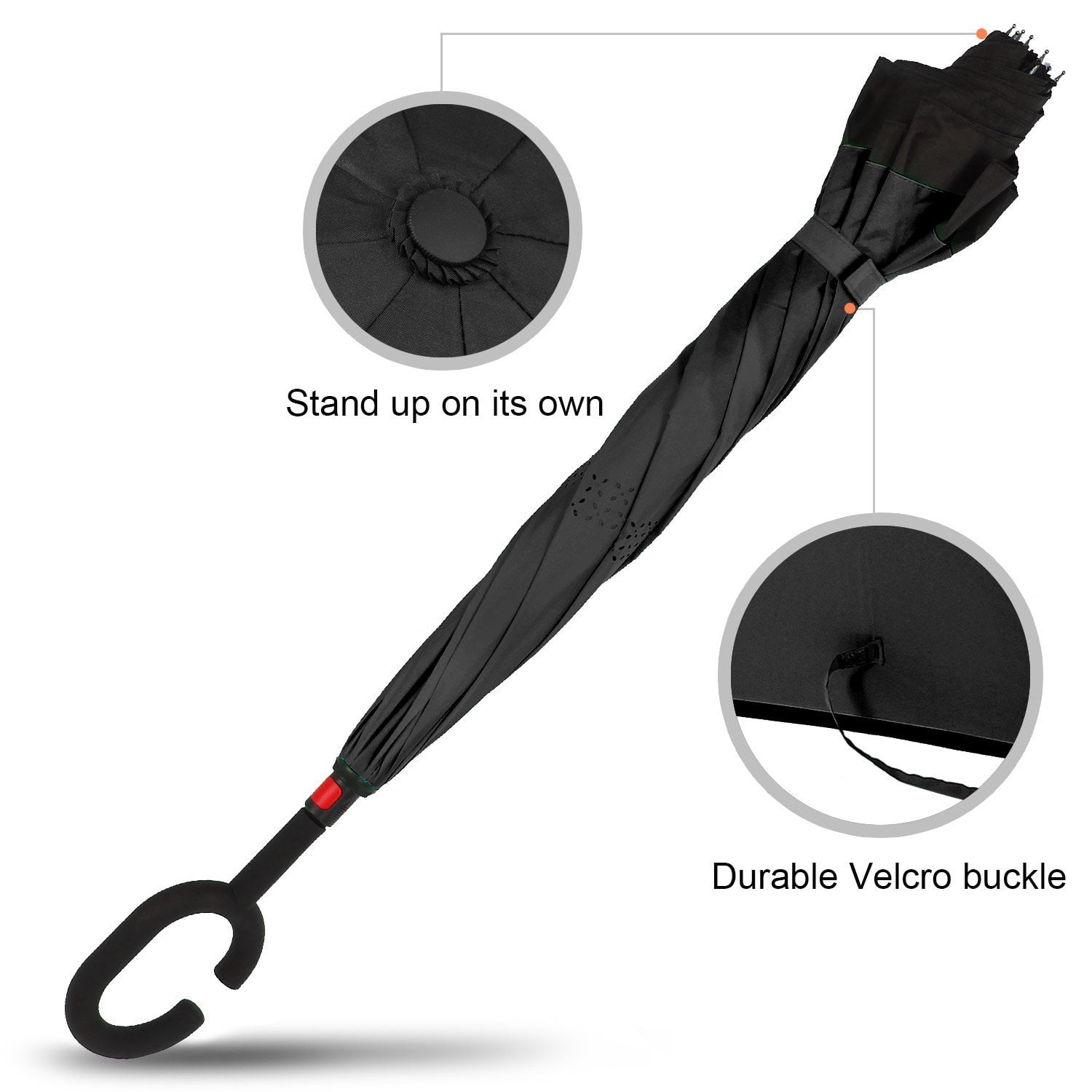 Windproof Double Layer Folding Inverted Umbrella, Self Stand Upside-Down Rain Protection Car Reverse Umbrellas with C-Shaped Handle S12