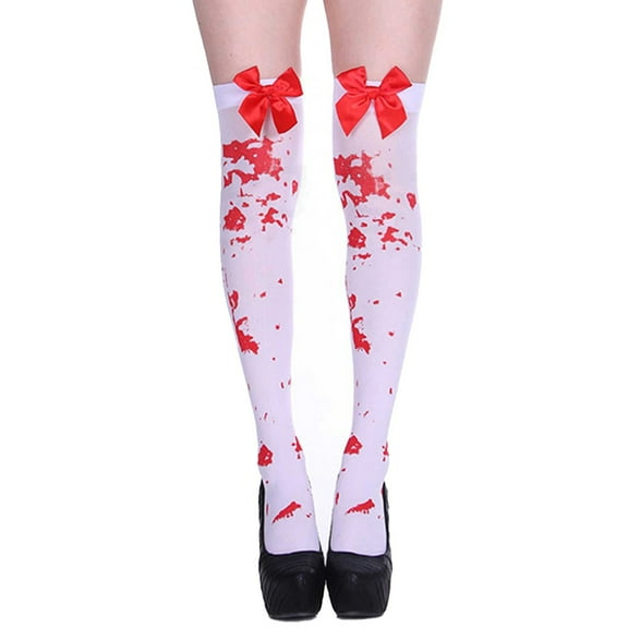 ZJXFGS Women’s Opaque Thigh High Stockings, Festival Tights Long Stocking, Strawberry Bowknot Stripes Over Knee Sock Long Socks, Thigh High Stockings Multi-color One Size