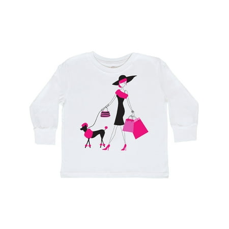 

Inktastic French Girl Fashion Girl Pink Hair Poodle Gift Toddler Toddler Girl Long Sleeve T-Shirt