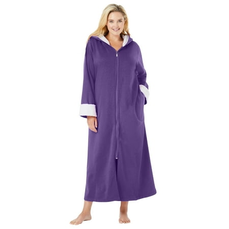 

Dreams & Co. Women s Plus Size Sherpa-Lined Long Hooded Robe Robe