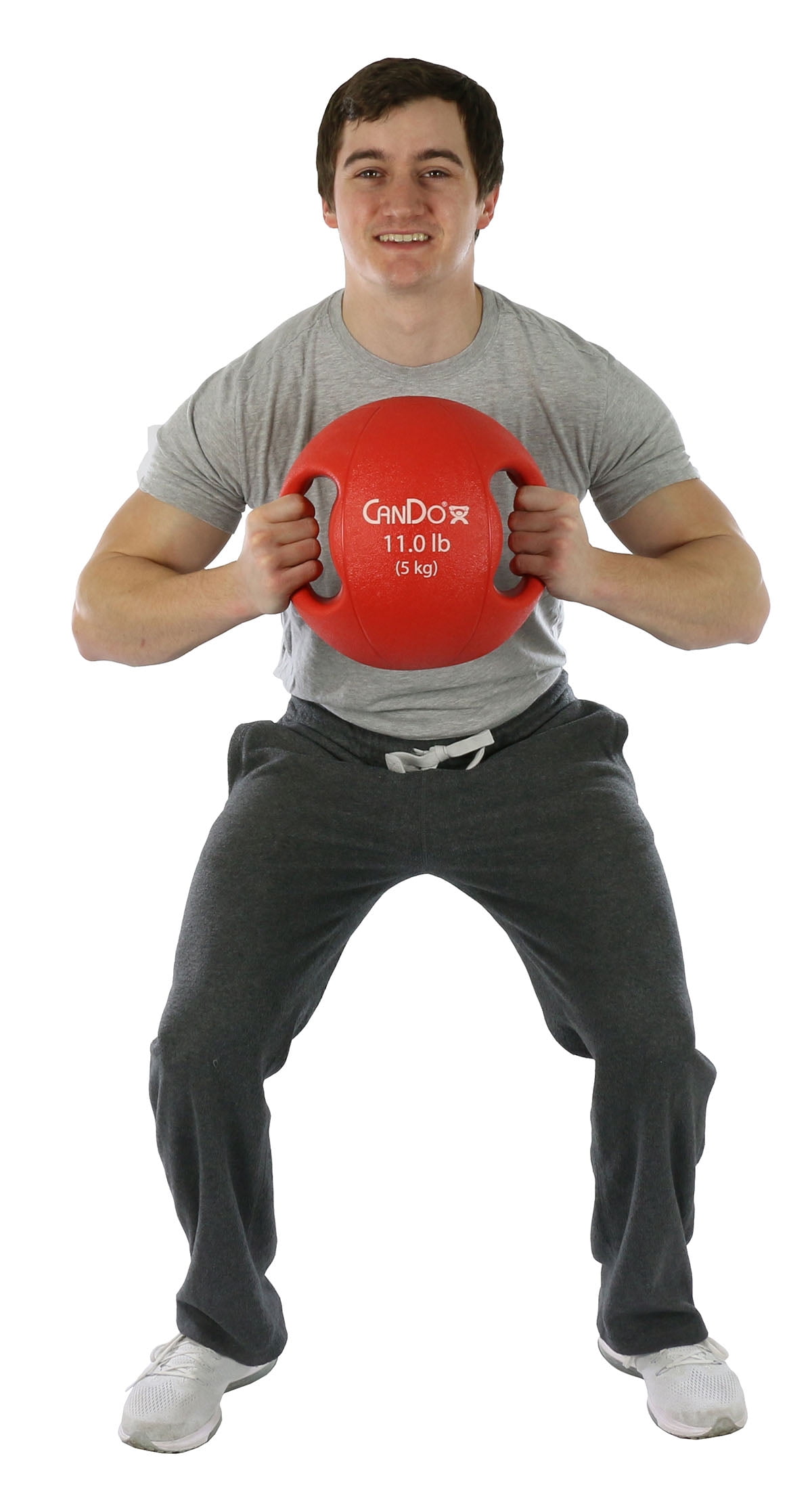 CanDo Molded Dual-Handle Medicine Ball for Strength Training, Core Workouts, Warmups, Cardio, and Plyometrics with Handles for Home and Clinic Use