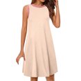 thumbnail image 2 of LYEAA Plus Size Dresses for Women Casual Sleeveless Elegant Loose Knee Length Sundress Crewneck Solid Fashion Flowy Summer Beach Vacation Comfortable Dresses Beige M, 2 of 9
