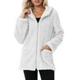 thumbnail image 3 of Womens Fleece Jacket Women's Casual Solid Color Hooded Sweater Coat Long Sleeve Double Fleece Outerwear for Daily Outdoor Womens Coats White XXL, 3 of 7