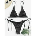 thumbnail image 3 of ZAFUL Women Swimsuit Shiny Silky Tie Side High Leg Cheeky Bikini Swimwear Black S, 3 of 6