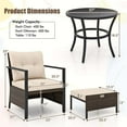 thumbnail image 3 of Costway 5 PCS Outdoor Furniture Set Rattan Chairs & Ottomans with Glass Topped Coffee Table Off White, 3 of 10